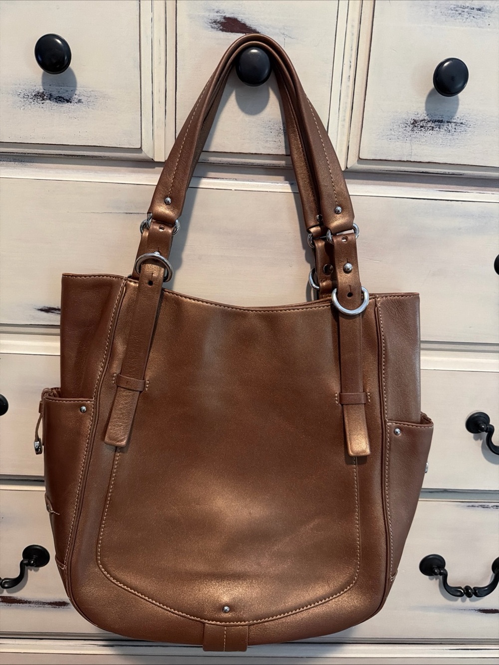 Cole Haan Alexa SU05 Bronze Copper Metallic Leather Shoulder Bag